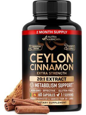 Ceylon Cinnamon Capsules for Energy, Heart Health & Metabolism - 60 Count
